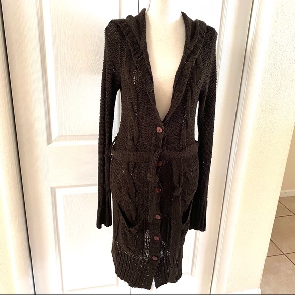 BCBGMaxAzria Sweaters - BCBG maxazrai brown knit long hooded sweater